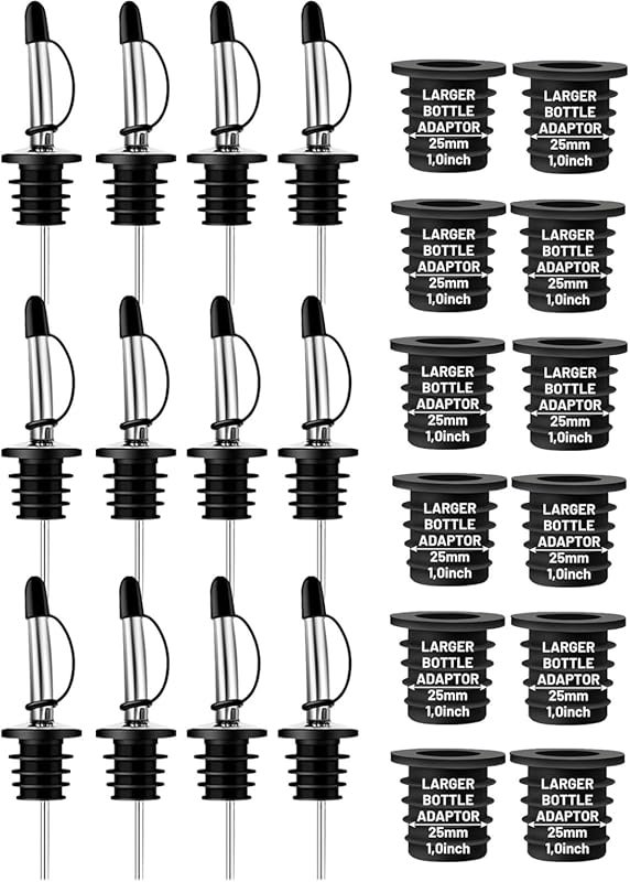 12-Pack Liquor Bottle Pourers with Large Neck Adapters for 1 Inch/25mm