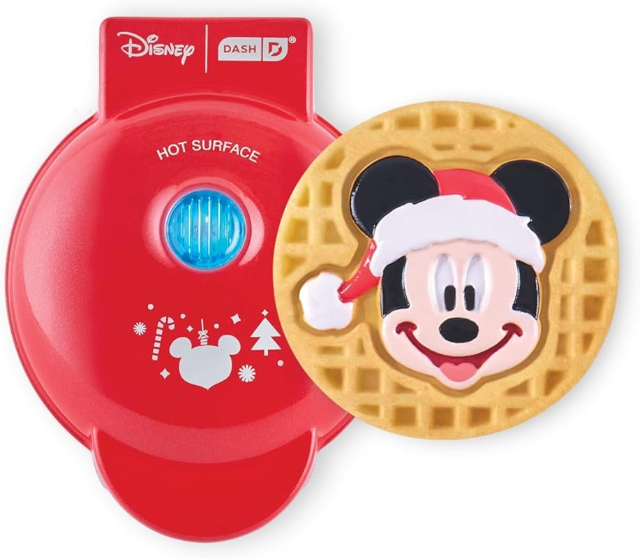 Disney Dash Mickey Mouse Santa Mini Waffle Maker with Cord Wrap & Read