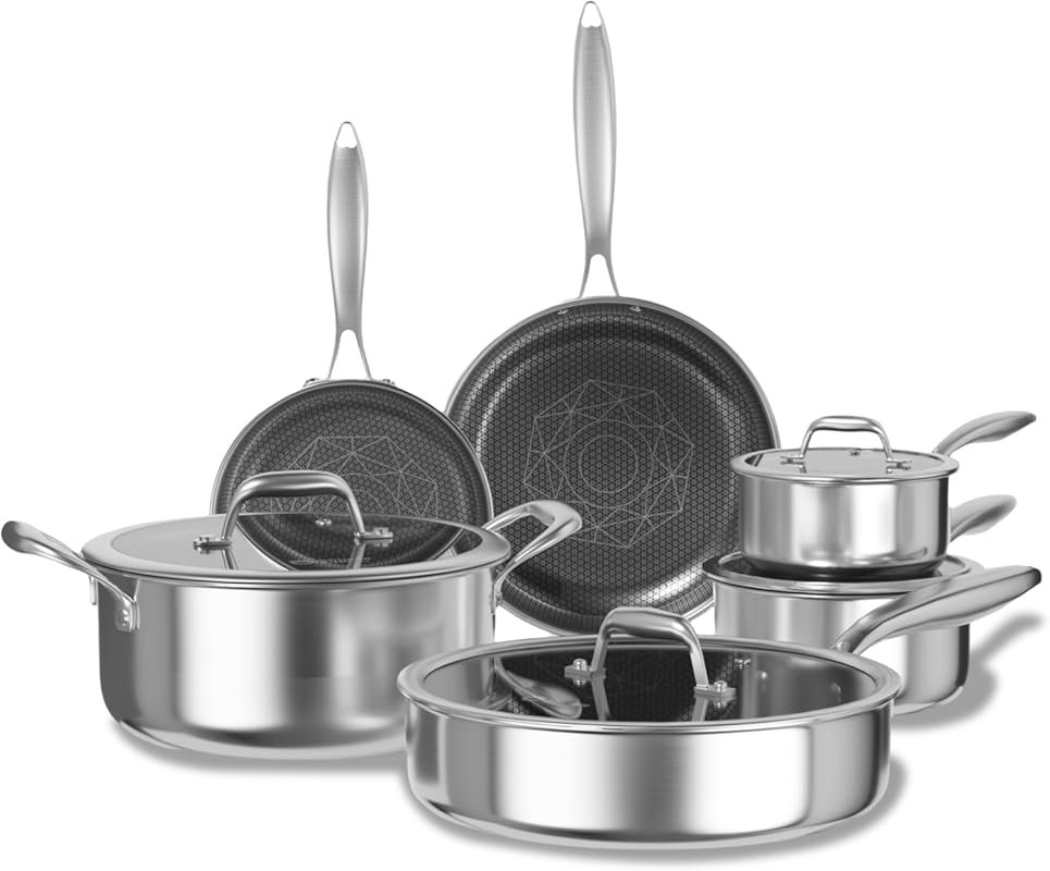 COOKER KING 10-Piece Hybrid Stainless Steel Nonstick Cookware Set, Ind