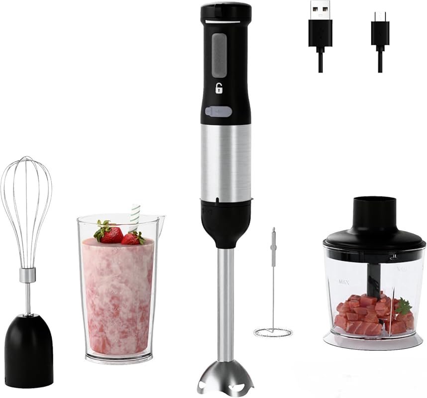 Cordless Immersion Hand Blender with 5-in-1 Functions, 2000mAh Battery