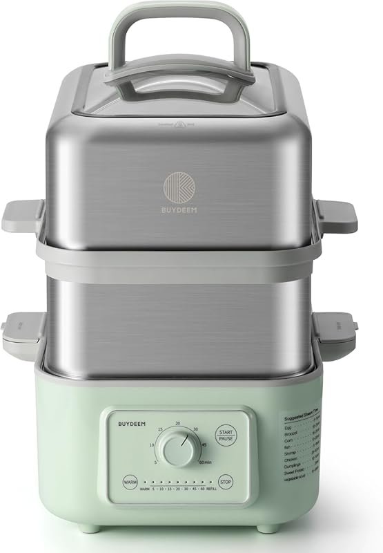 BUYDEEM G52 10.6 Quart 2-Tier Electric Steamer with 7 Preset Timings & Dual Boil-Dry Protection for 4-8 Servings