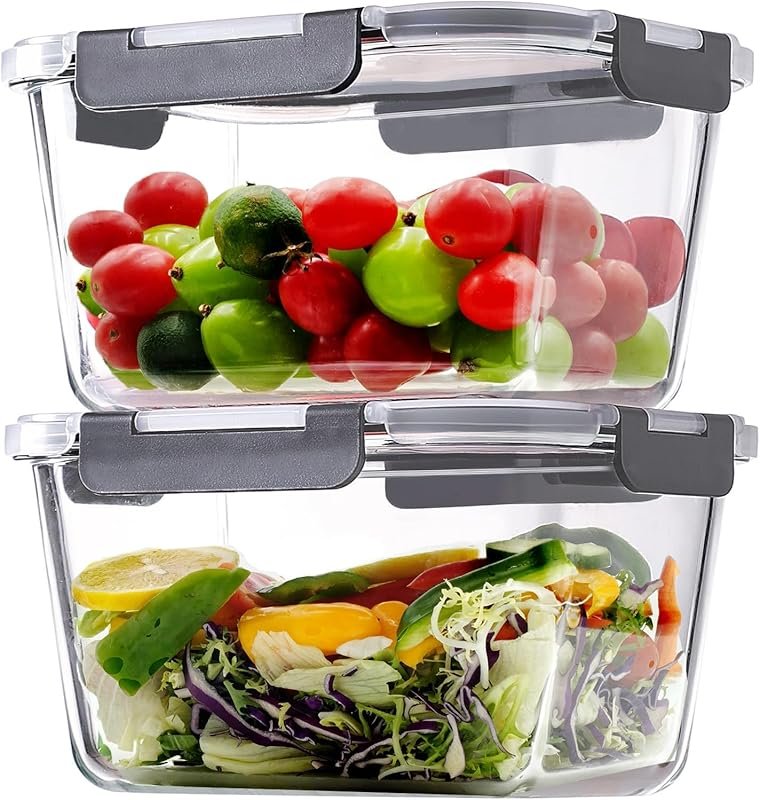 2 Pack 85oz Big Airtight Glass Food Storage Containers for Meal Prep &