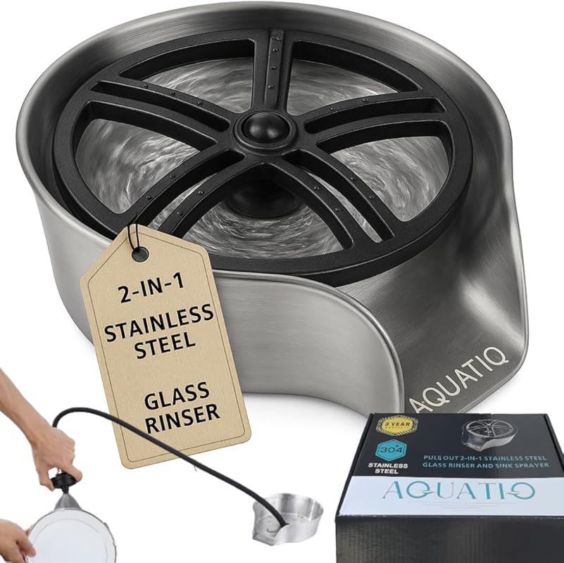 2-in-1 Stainless Steel Glass Rinser for Kitchen Sink, Bottle Washer & 