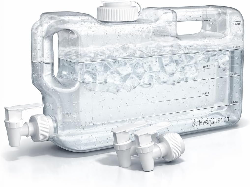 BPA-Free 1.1 Gallon Fridge Water Bottle with Dual Spigots, Leak-Proof 