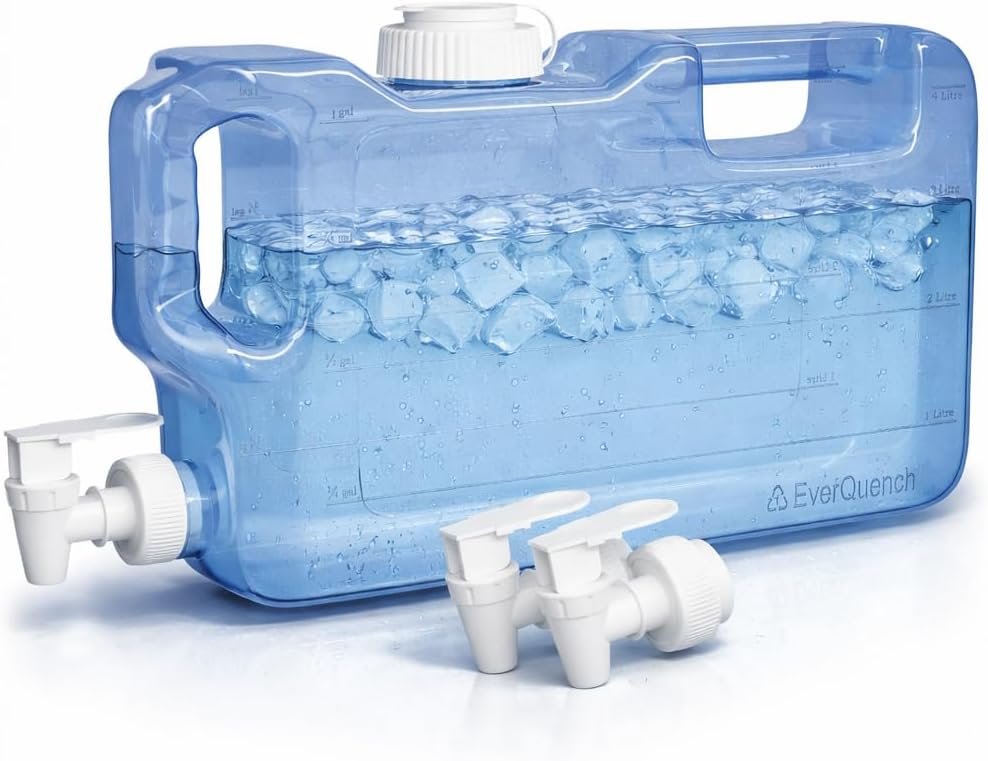 BPA-Free 1.1 Gallon Fridge Water Bottle with Dual Spigots, Leak-Proof 