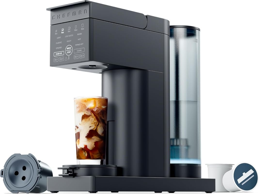 Chefman Caffeinator Single Serve Coffee Maker, Brew K-Cups & Grounds, 