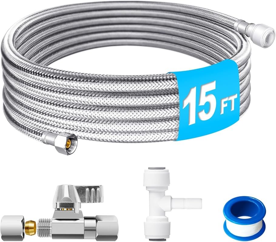 15FT Stainless Flexible Water Line for RO to Fridge Ice Maker Connecti