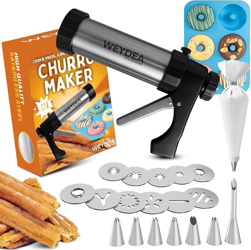 4-in-1 Churro & Donut Maker with 16 Discs, Filling Injector & Piping K