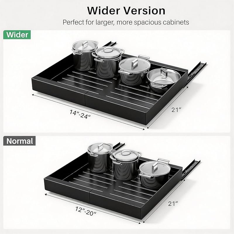 Wider Expandable Heavy Duty Slide Out Drawers with Adhesive Nano Film 