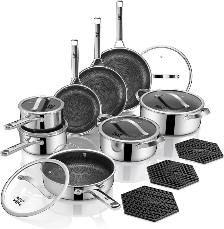 17-Piece Hybrid Nonstick Tri-Ply Stainless Steel Cookware Set, Metal U