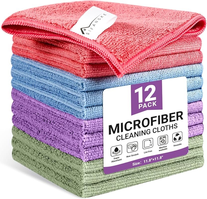 SIFANGKE Microfiber Cleaning Cloths – 12-Pack Assorted Colors, 11.8x11
