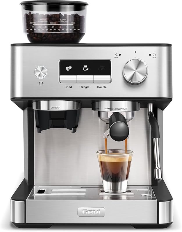 Gevi 20 Bar Espresso Machine with Grinder & Milk Frother, Professional