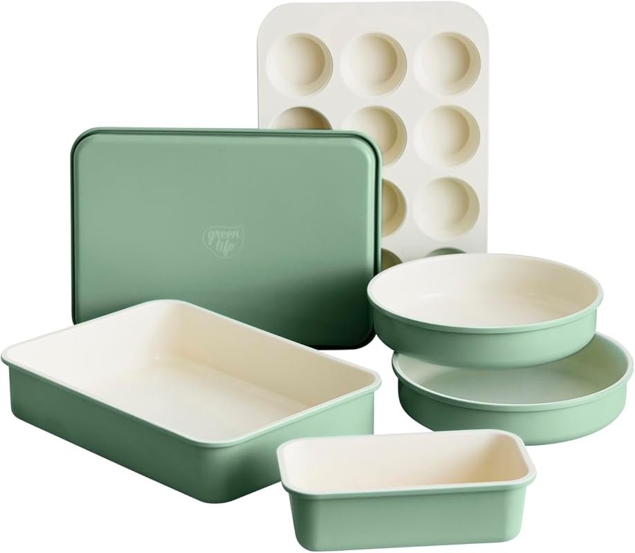 GreenLife 6-Piece PFAS-Free Ceramic Bakeware Set, Non-Toxic & Oven Saf