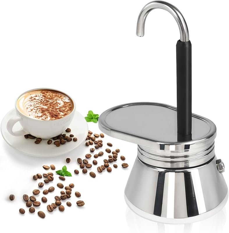 Uncoated 1 Cup Single Tube Moka Pot, 304 Thickened Stainless Steel Min