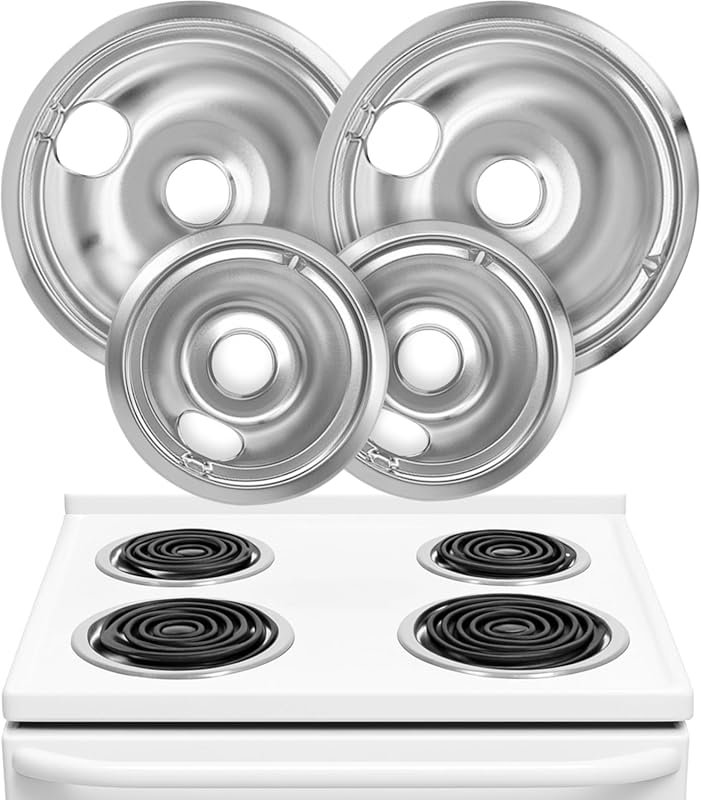 Electric Stove Drip Pans Set of 4, Compatible with GE & Hotpoint, 2x6