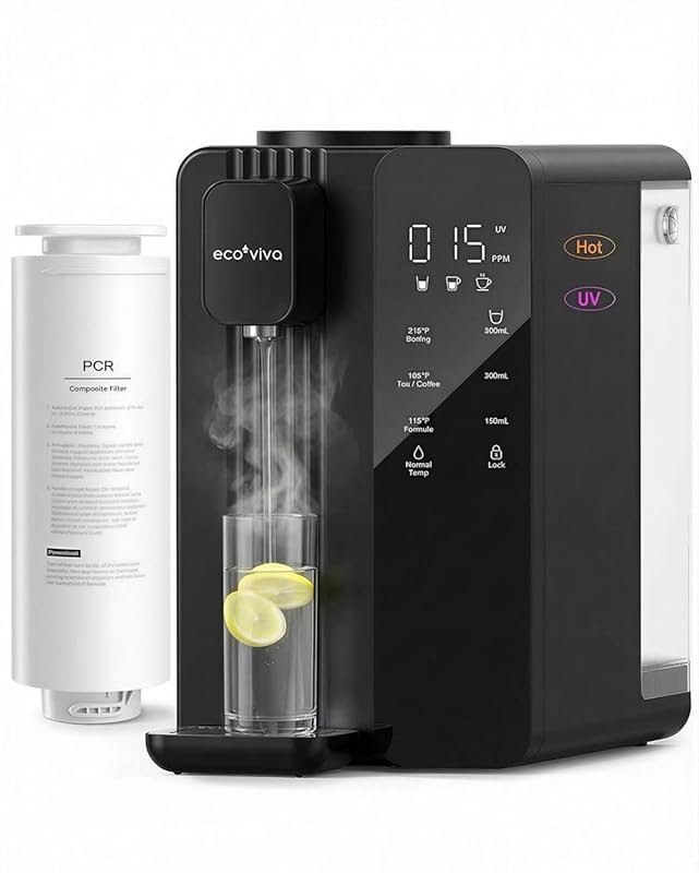 Ecoviva Countertop Reverse Osmosis Water Filter with UV, 7-Stage Purification, Instant Hot Water