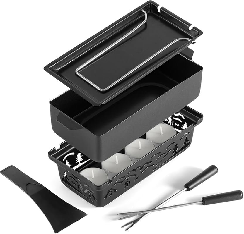 Swissmar Tandem Candle Fondue & Raclette Set - Portable 2-in-1 with Fo