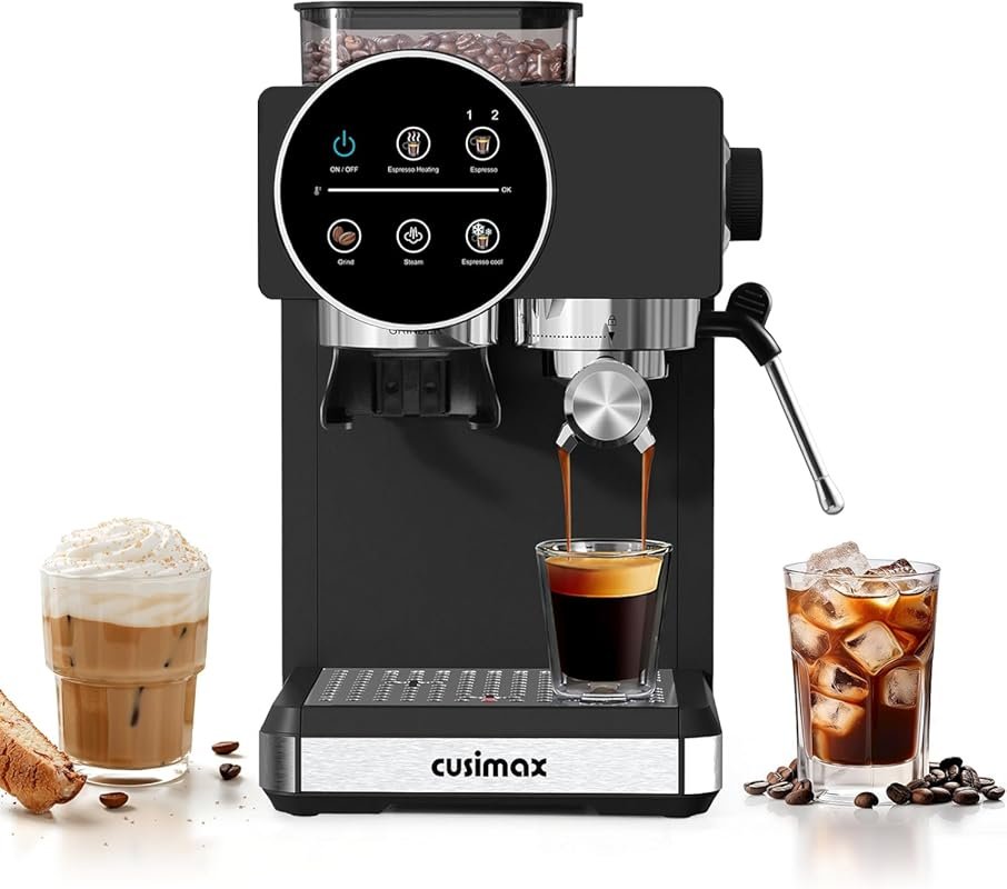 Professional 20-Bar Espresso Machine with Built-In Grinder, Steam Wand