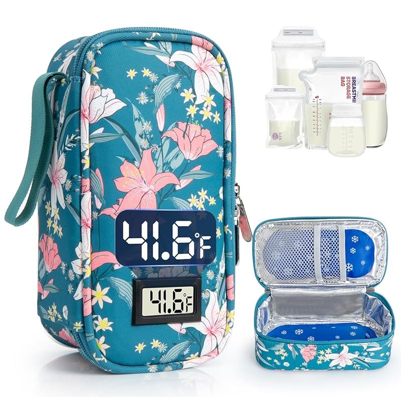 Breast Milk Cooler Travel Bag with Real-Time Temp Display, Holds 4-6 B