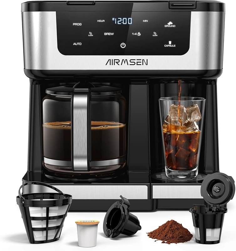 AIRMSEN 12-Cup Programmable Dual Coffee Maker – Single Serve K-Cup & G