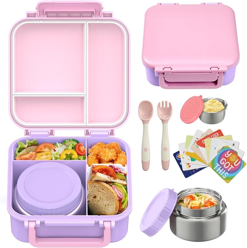 Kids Insulated Bento Lunch Box with Hot Food Jar, 4 Compartments, Ther