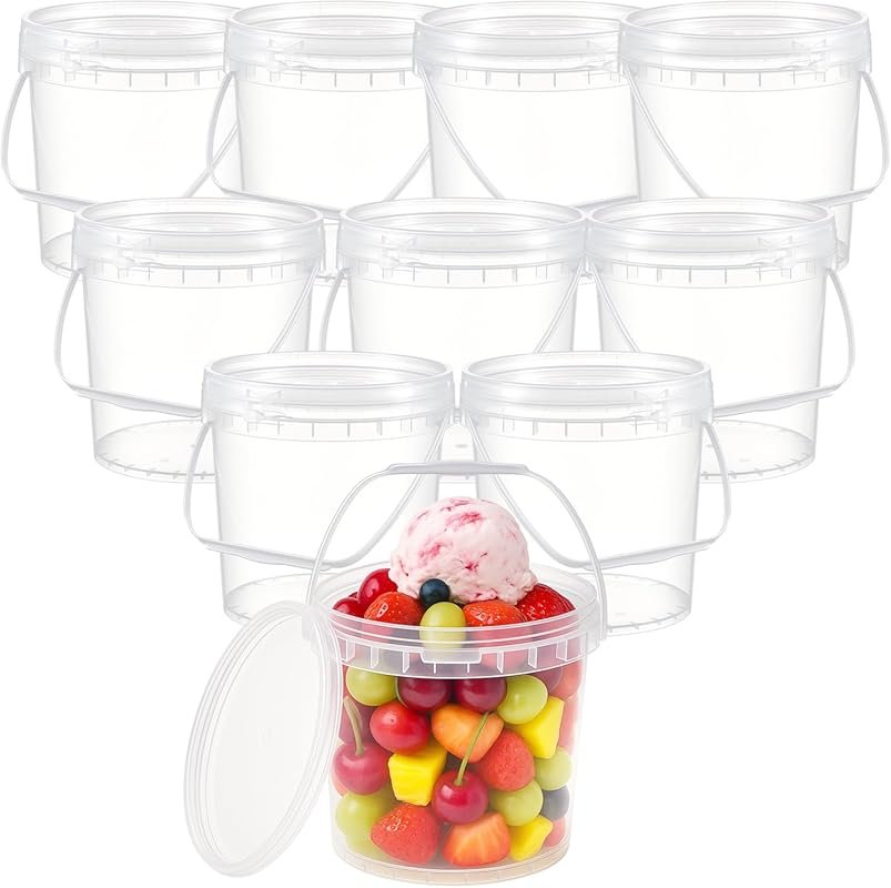 10 Pack 128oz Clear Plastic Buckets with Lids & Handles – Freeze Safe 