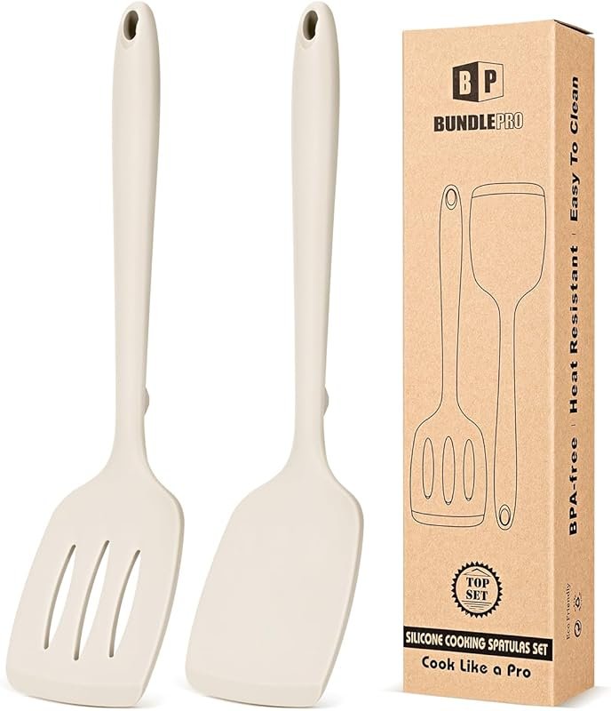 2-Pack Non-Stick Silicone Spatula Turners – Heat Resistant, BPA Free, 