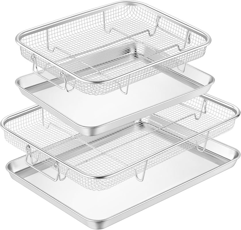 2-Pack Large Stainless Steel Oven Air Fryer Baskets and Trays, 16”x12”