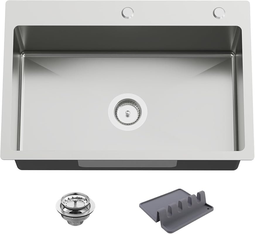 27x18 Inch Stainless Steel Drop-In Kitchen & Bar Sink, Modern Single B