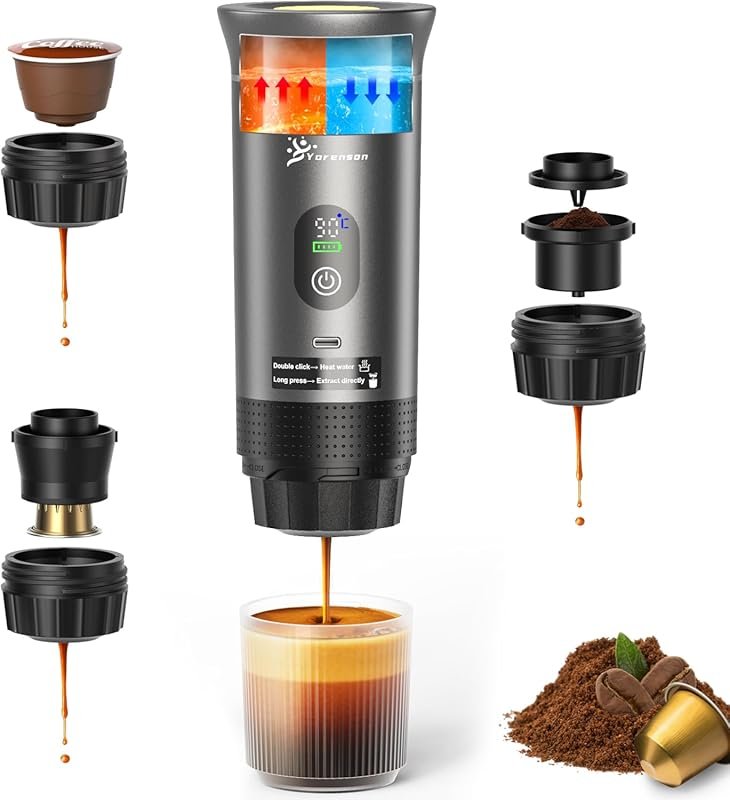 Self-Heating Portable Espresso Maker with USB-C & LED Display, 20 Bar 