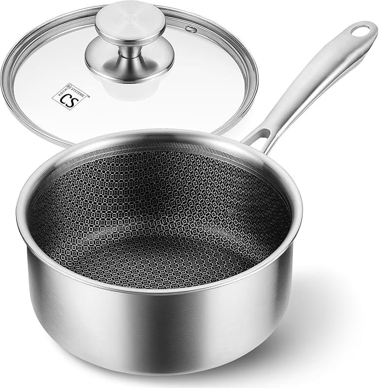 KOCH SYSTEME CS Hybrid Nonstick 3QT Saucepan, Tri-Ply Stainless Steel 