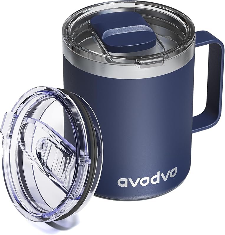 12oz Navy Blue Double Wall Vacuum Insulated Coffee Mug with Two Lids &