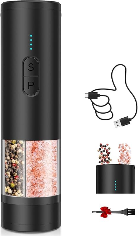 Electric 2 in 1 Salt and Pepper Grinder Set – USB Rechargeable with LE