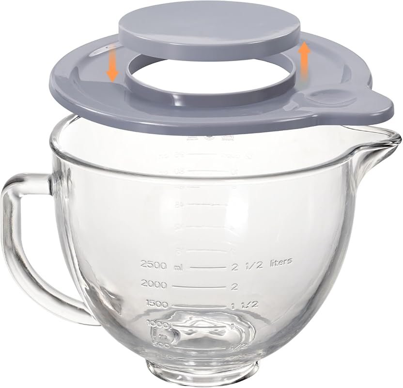 5QT Glass Mixing Bowl with Lid for KitchenAid 4.5 & 5-Quart Tilt-Head 