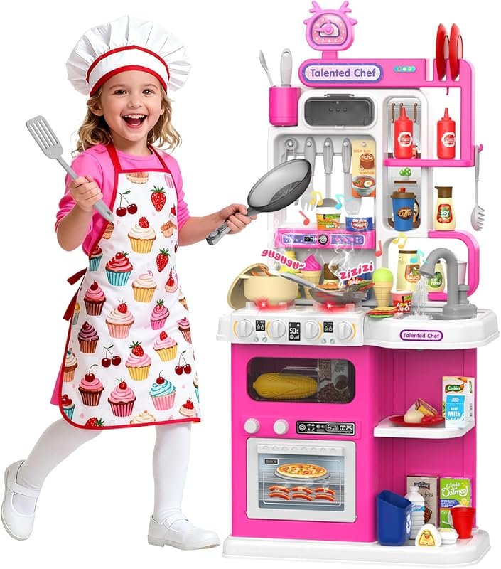 36.22'' Toddler Kitchen Set with Steam, Sound & Light, Oven & Sink for