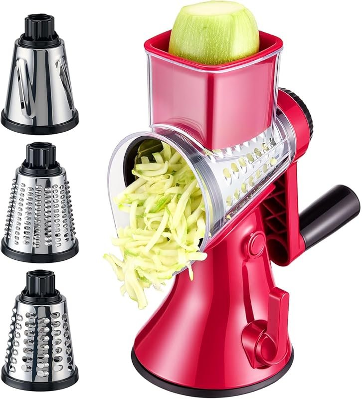 12X Faster Hand Crank Vegetable Slicer with 3 Stainless Steel Blades &