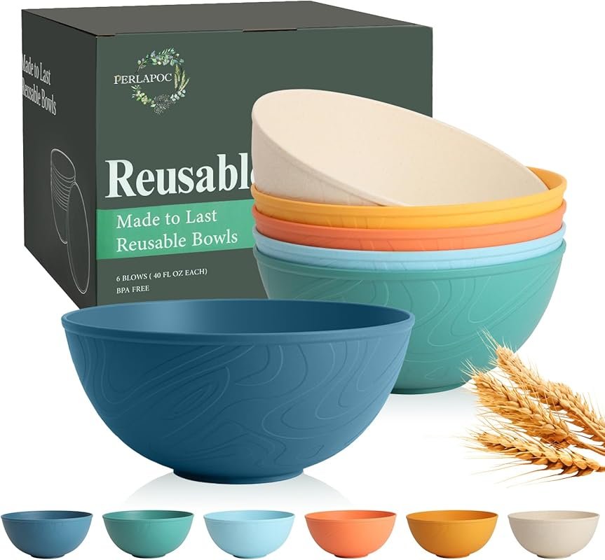 Unbreakable 40oz Wheat Straw Bowls Set of 6 – Microwave & Dishwasher S