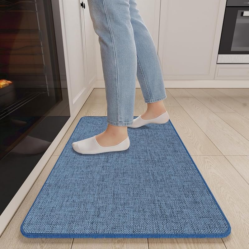 Thin Non-Slip Stain Resistant Kitchen Mat with Rubber Backing, Blue 17
