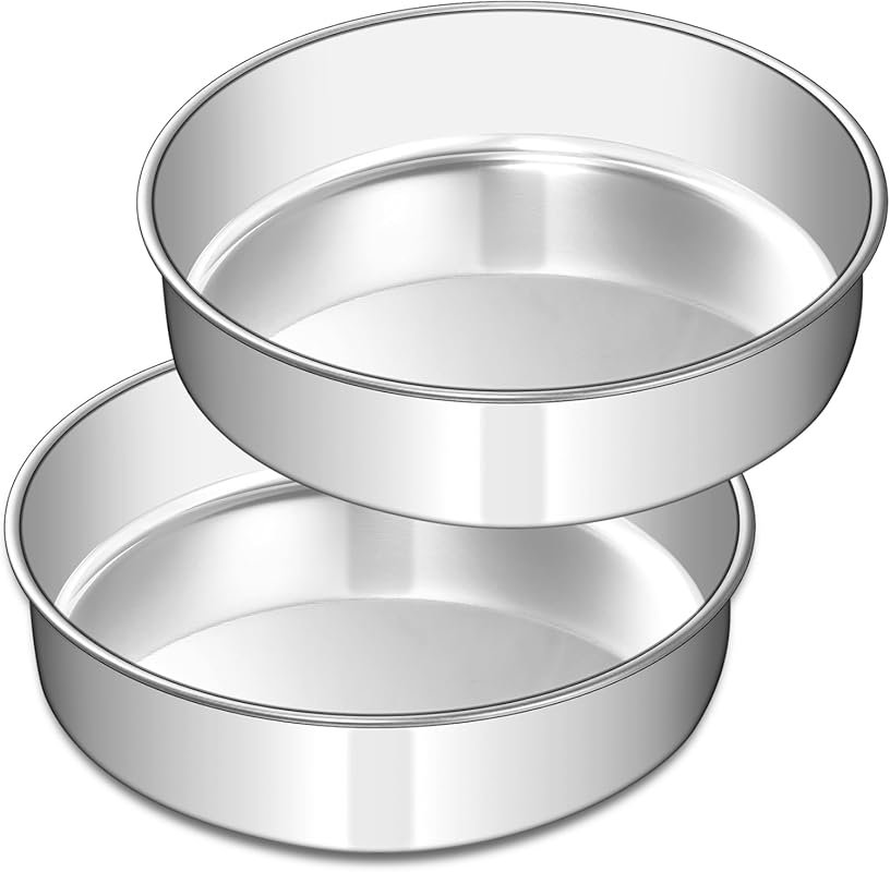 EWFEN 8 Inch Cake Pan Set of 2, Stainless Steel, Non-Toxic & Dishwashe