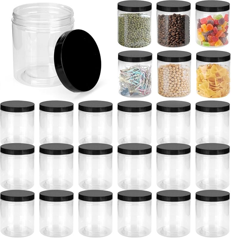 24 Pcs 8oz Clear Leakproof Round Jars for Dry Food & Kitchen Storage