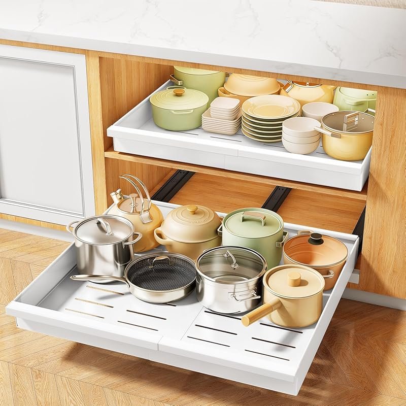 Adjustable Full-Extension Roll Out Shelves with Raising Pad for Framed