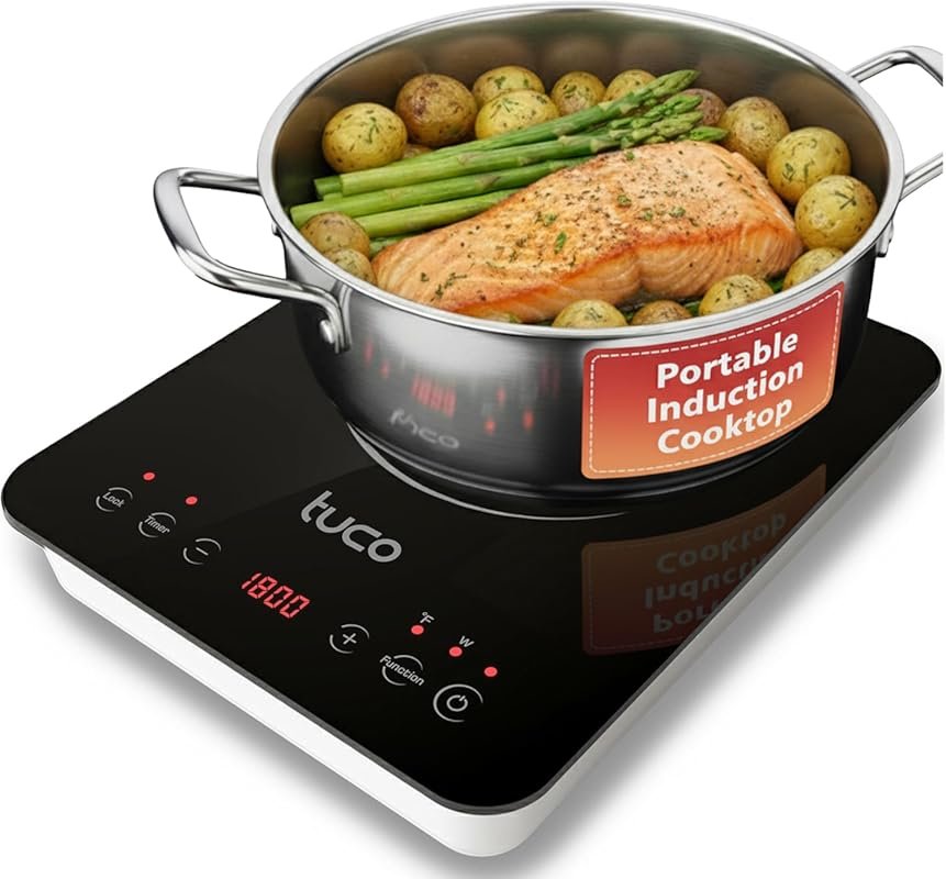 TUCO Induction Cooktop, Shatter-Proof Ceramic Glass, 20 Modes, 1800W, 