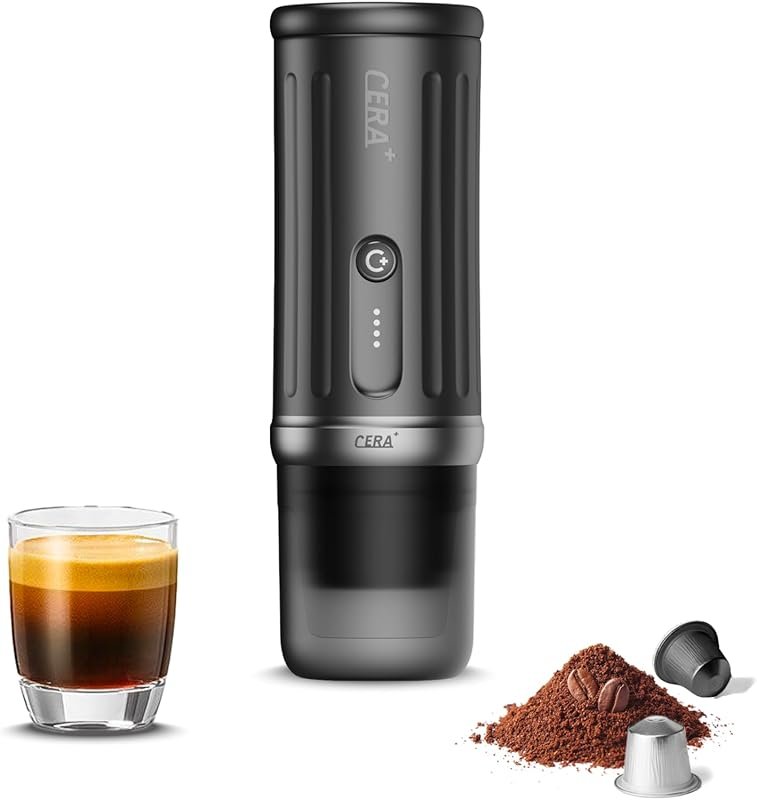 CERA+ Portable Coffee Maker, Self-Heating 8 Cups per Charge, 20 Bar Si