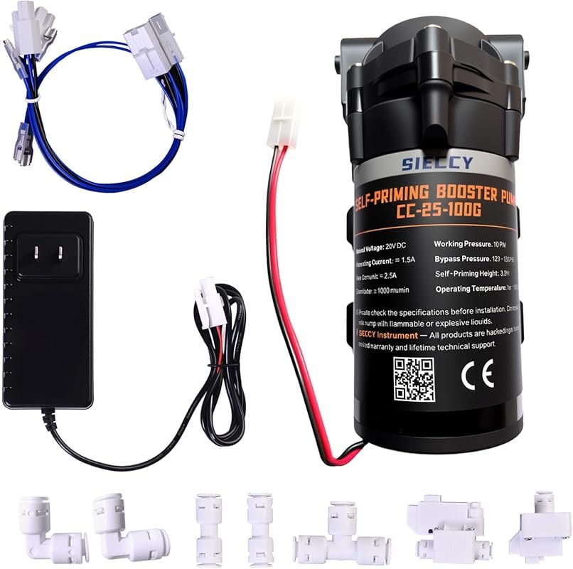 Self-Priming Booster Pump Kit for RO Systems Up to 100 GPD – Includes 