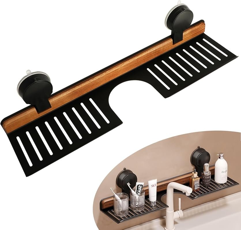 No Drill Over Faucet Bathroom Sink Shelf – Adhesive Wall Caddy Holds 5