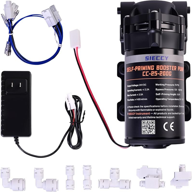 Self-Priming Booster Pump Kit for RO Systems Up to 200 GPD – 24V DC Pu