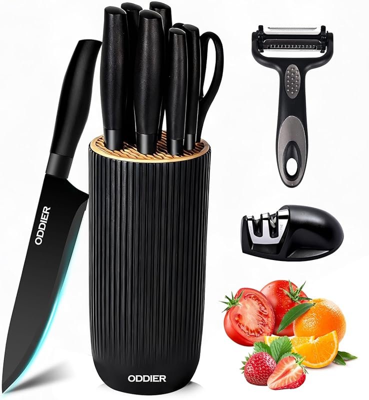 10-Piece Stainless Steel Kitchen Knife Set with Block, Universal Knife