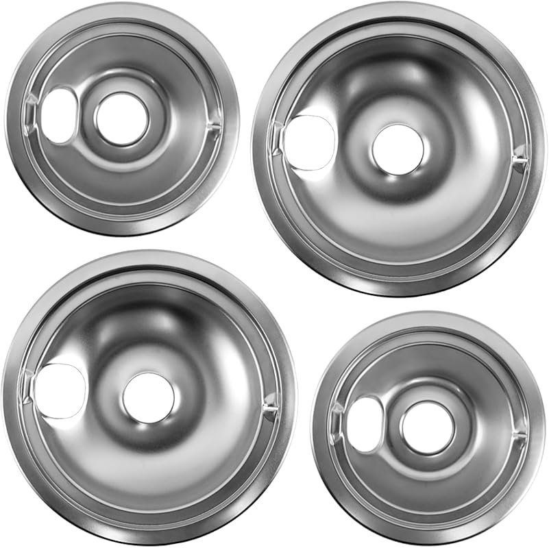 Chrome Steel Drip Pans for GE, Hotpoint & Kenmore, 4-Pack with Locking