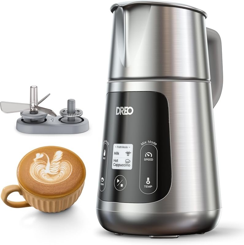 DREO Automatic Milk Frother with LED Display for Latte Art Microfoam, 