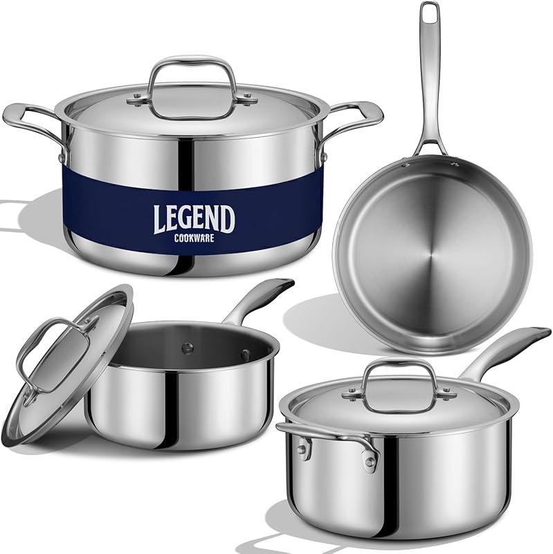 LEGEND COOKWARE 7-Piece 5-Ply Stainless Steel Cookware Set, Oven Safe 